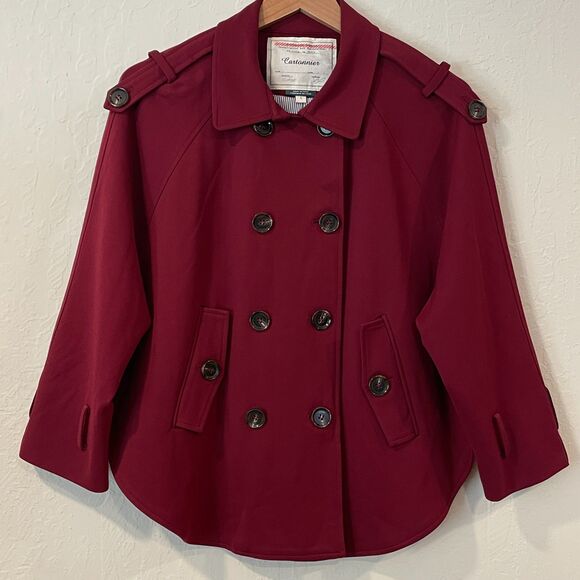 ~ Cartonnier Lg Anthropologie Blazer Cape Wine Double Breasted Buttons Pockets - Picture 4 of 15